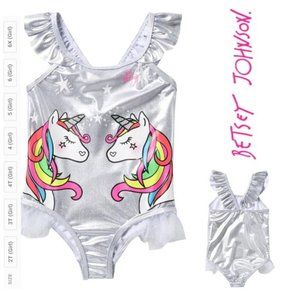 NWT BetseyJohnson Silver Unicorns 1-Piece Swimsuit